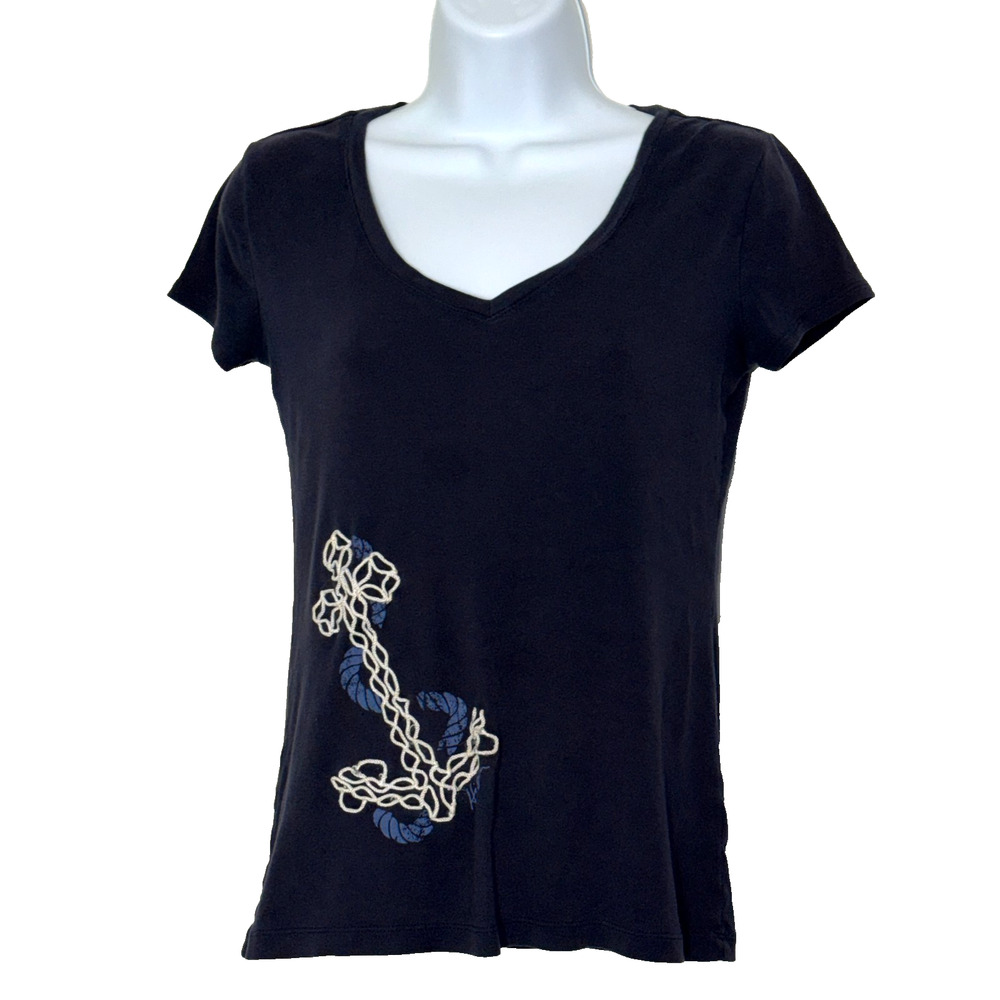 TOMMY HILFIGER T-shirt Womens XS Blue Embroidred Anchor